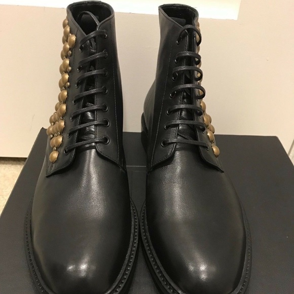 Saint Laurent Lace Up Ankle Boots With Side Studs - Picture 3 of 11